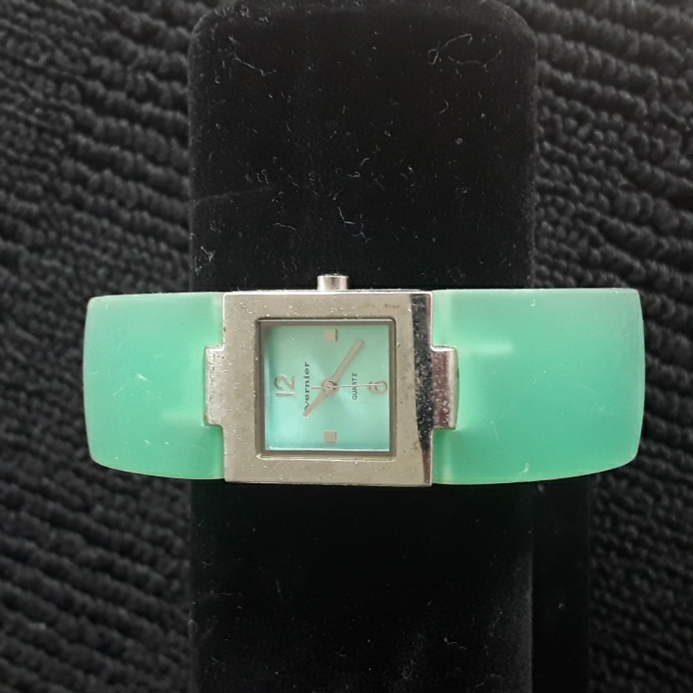 Green lucite quartz watch cuff bracelet